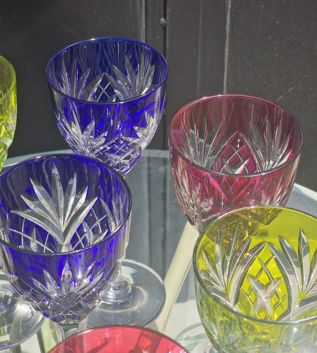 Set Of 8 Large White Wine Glasses, "chantilly" Model, Signed "cristal De Saint Louis," Baccarat-style-photo-1
