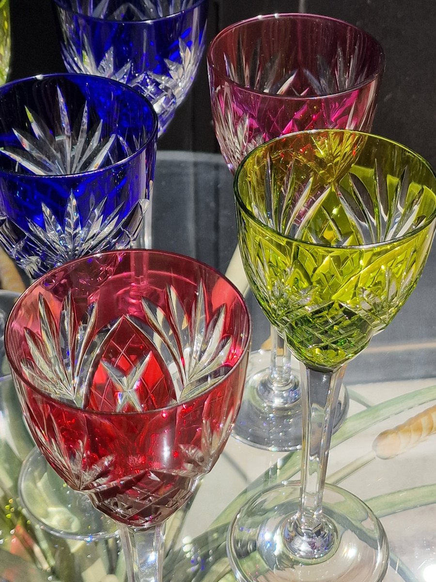 Set Of 8 Large White Wine Glasses, "chantilly" Model, Signed "cristal De Saint Louis," Baccarat-style-photo-2