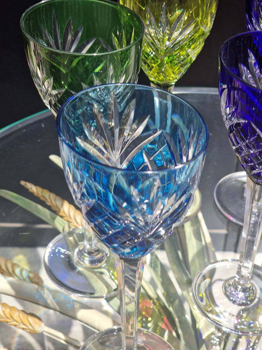 Set Of 8 Large White Wine Glasses, "chantilly" Model, Signed "cristal De Saint Louis," Baccarat-style-photo-3