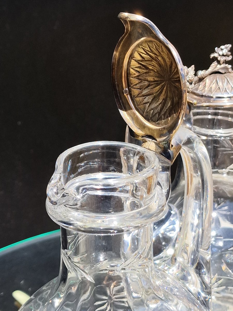 Paire d'aiguières en cristal de Baccarat et monture en argent massif minerve carafes à vin eau-photo-5