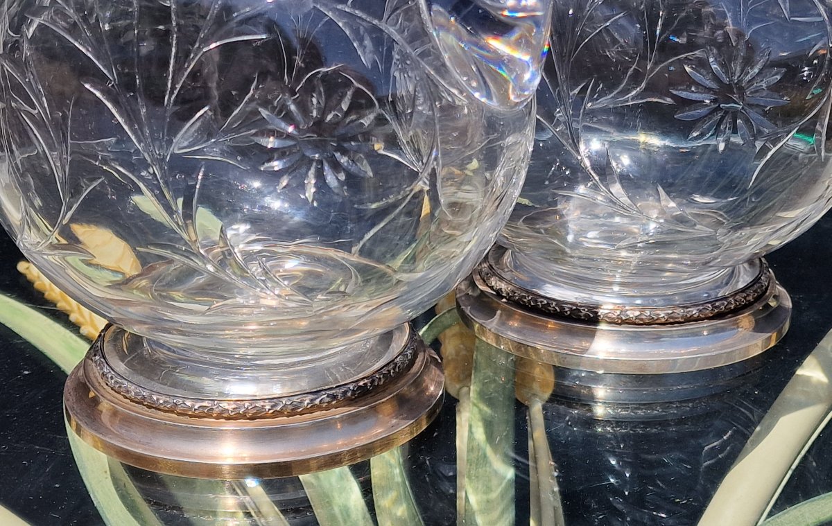 Paire d'aiguières en cristal de Baccarat et monture en argent massif minerve carafes à vin eau-photo-6