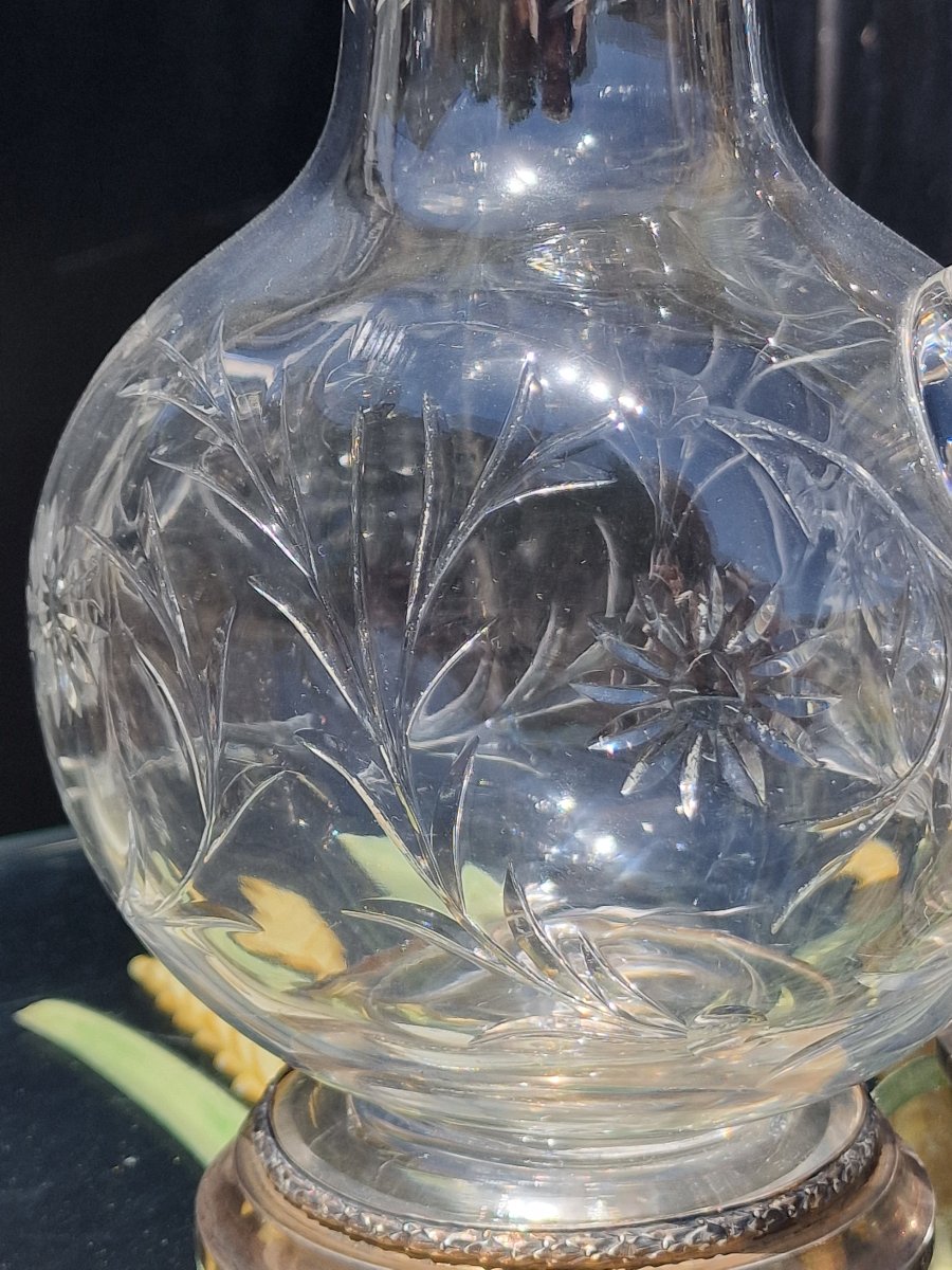 Paire d'aiguières en cristal de Baccarat et monture en argent massif minerve carafes à vin eau-photo-7