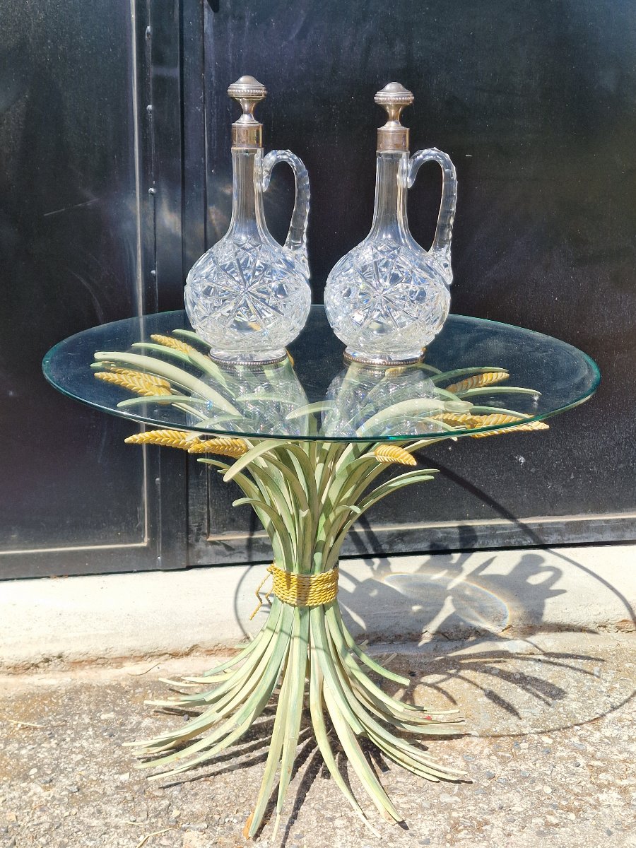 Pair Of Baccarat Crystal Ewers With Solid Silver Bases; Minerve-style Wine And Water Carafes-photo-4