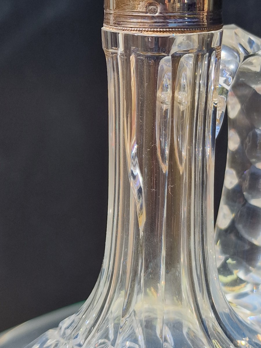 Pair Of Baccarat Crystal Ewers With Solid Silver Bases; Minerve-style Wine And Water Carafes-photo-8