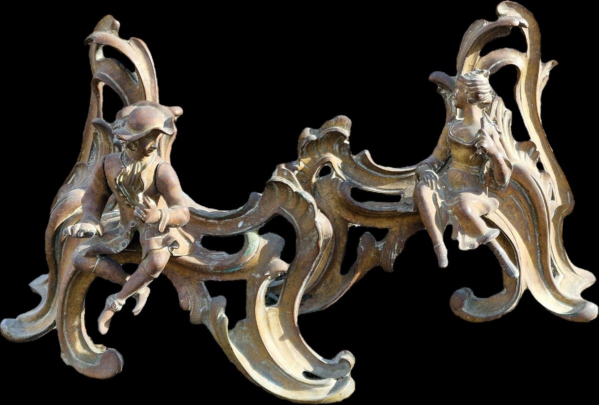 Pair Of 18th-century Bronze Andirons, Modeled After Jacques Caffiéri (1678–1755), “gentleman” Design.-photo-2