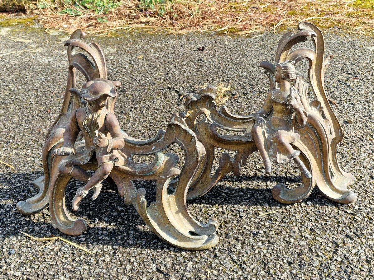 Pair Of 18th-century Bronze Andirons, Modeled After Jacques Caffiéri (1678–1755), “gentleman” Design.-photo-3