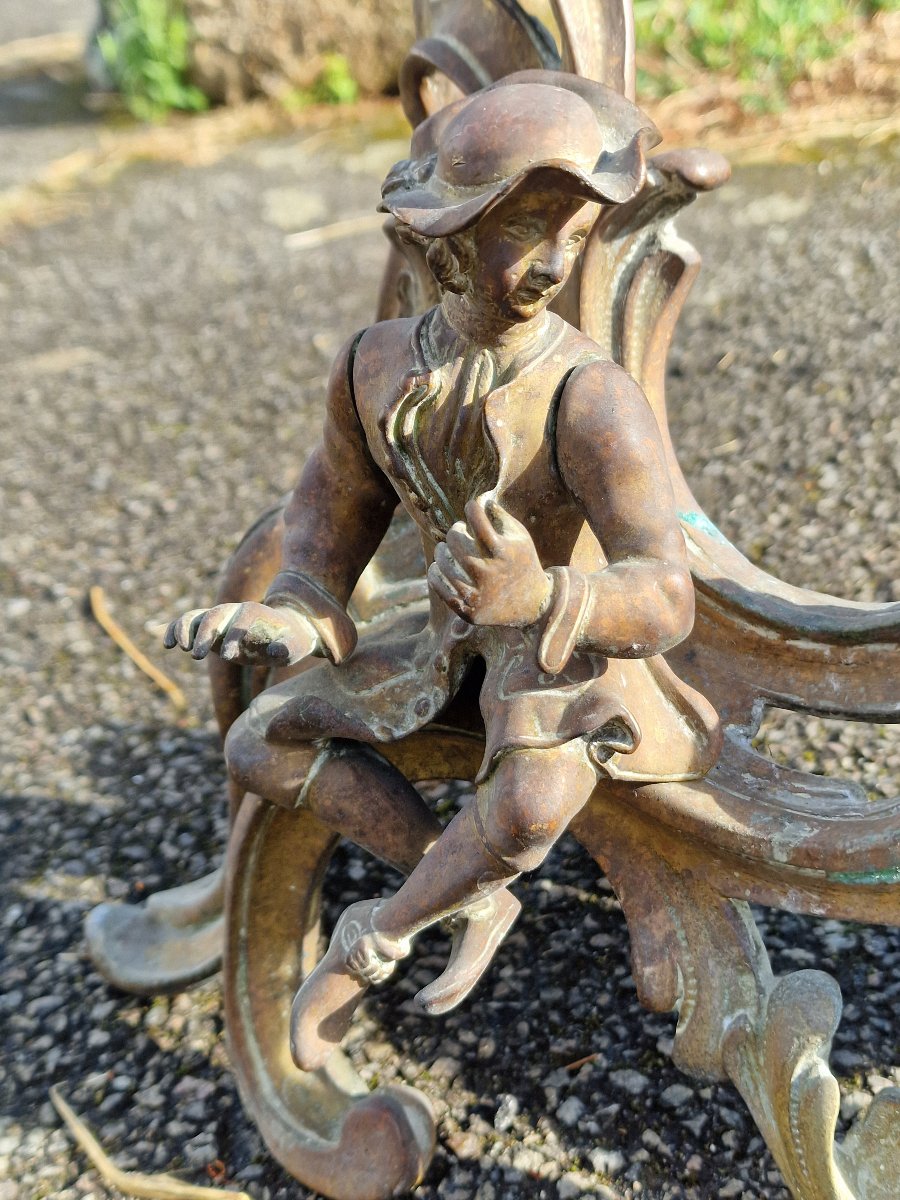 Pair Of 18th-century Bronze Andirons, Modeled After Jacques Caffiéri (1678–1755), “gentleman” Design.-photo-1