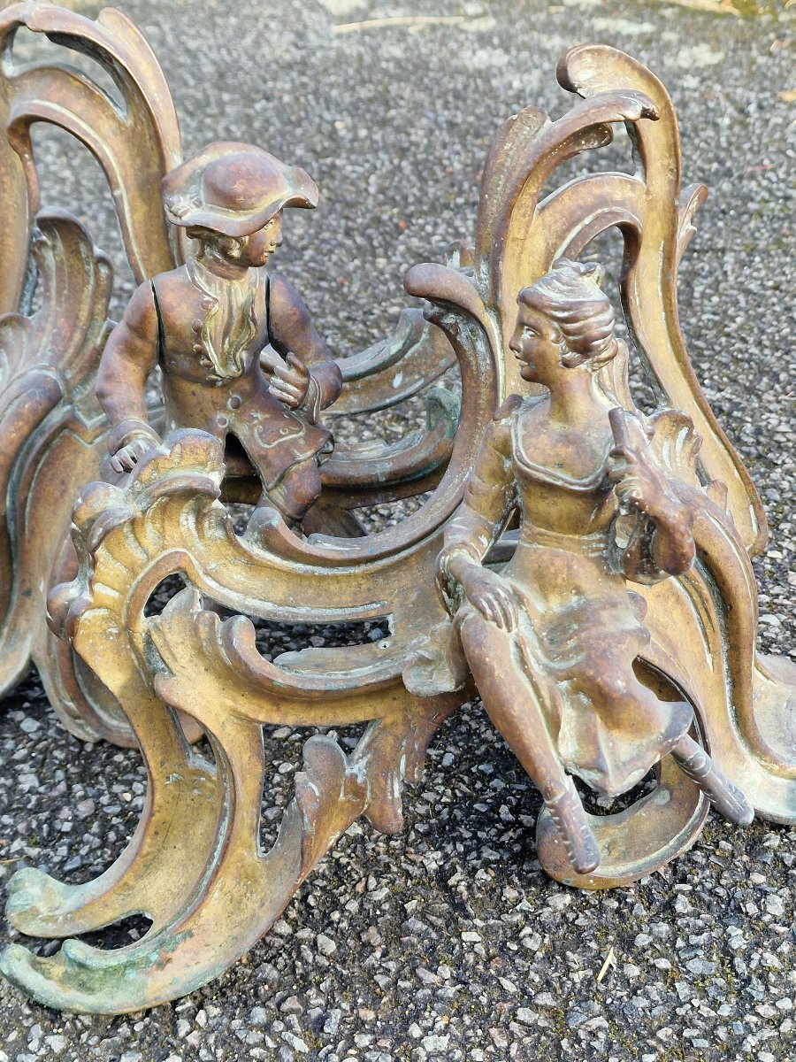 Pair Of 18th-century Bronze Andirons, Modeled After Jacques Caffiéri (1678–1755), “gentleman” Design.-photo-2