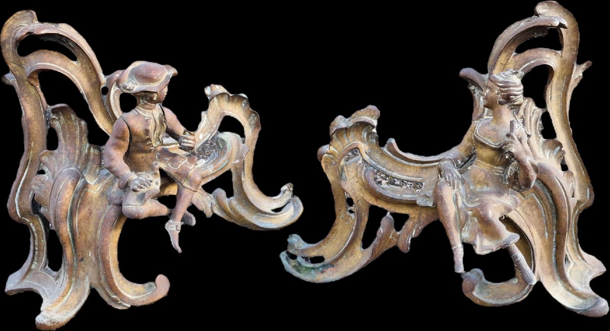 Pair Of 18th-century Bronze Andirons, Modeled After Jacques Caffiéri (1678–1755), “gentleman” Design.