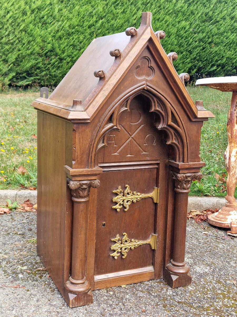 Neo-gothic Oak Tabernacle With Architectural Decoration, Late 19th-century France-photo-2