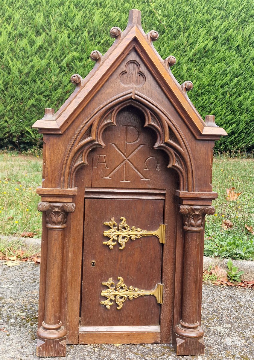 Neo-gothic Oak Tabernacle With Architectural Decoration, Late 19th-century France-photo-3