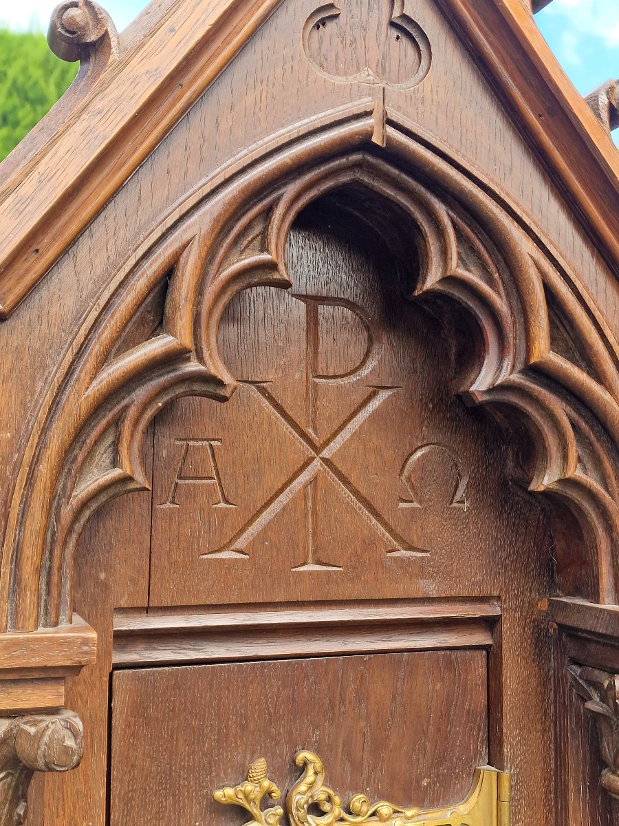 Neo-gothic Oak Tabernacle With Architectural Decoration, Late 19th-century France-photo-4