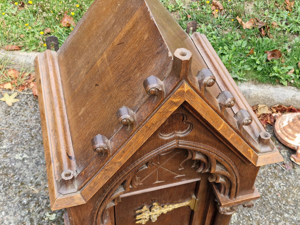 Neo-gothic Oak Tabernacle With Architectural Decoration, Late 19th-century France-photo-1