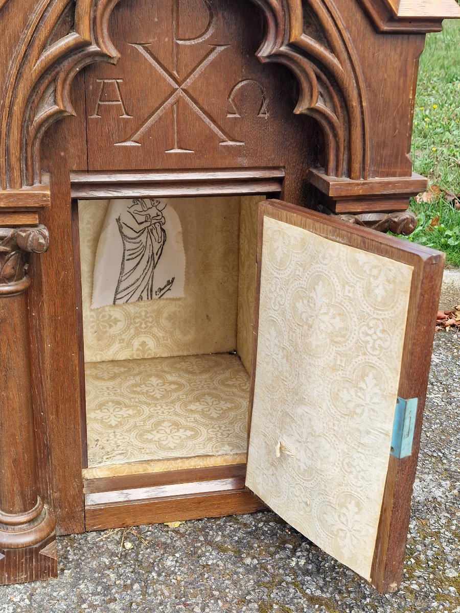 Neo-gothic Oak Tabernacle With Architectural Decoration, Late 19th-century France-photo-4