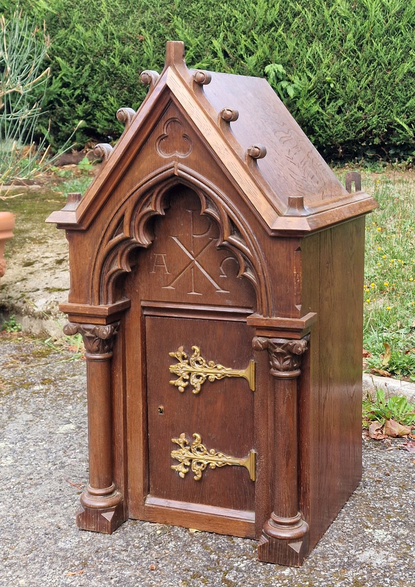 Neo-gothic Oak Tabernacle With Architectural Decoration, Late 19th-century France
