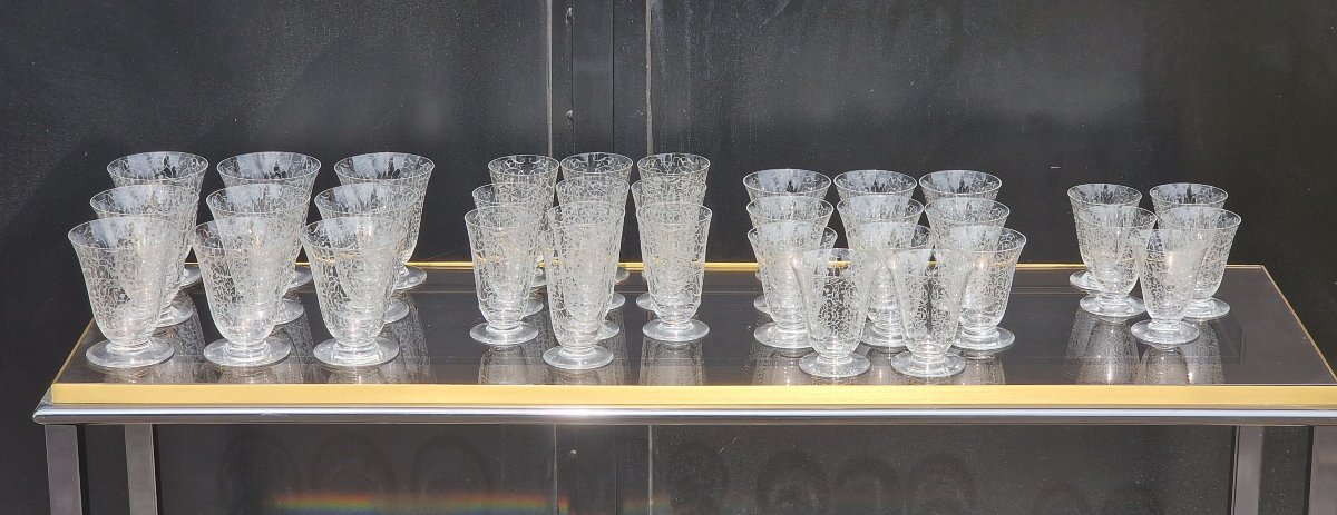 Service de verres en cristal de Baccarat modèle Michel Ange Michelangelo art déco 1933-photo-2
