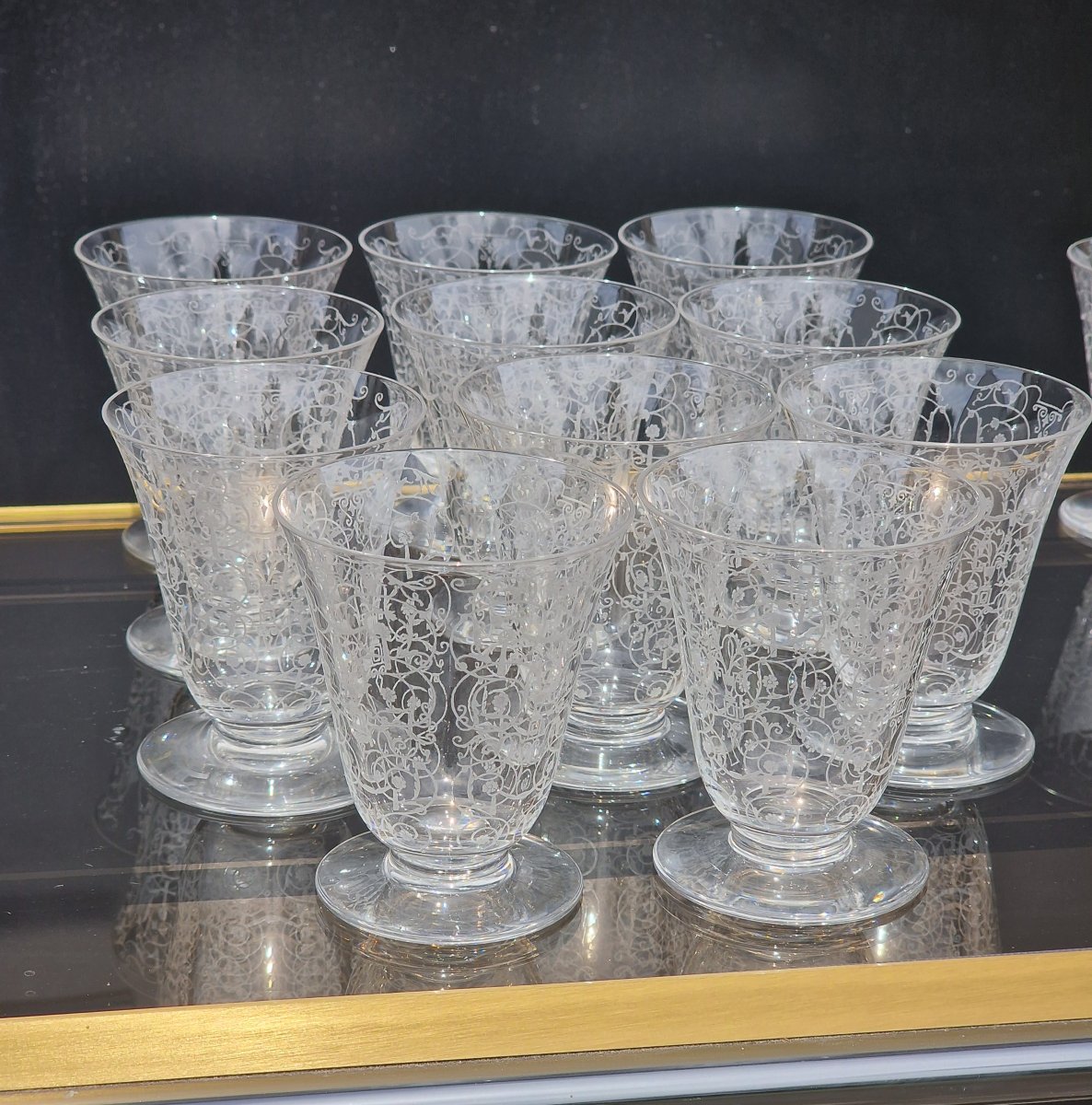 Service de verres en cristal de Baccarat modèle Michel Ange Michelangelo art déco 1933-photo-3
