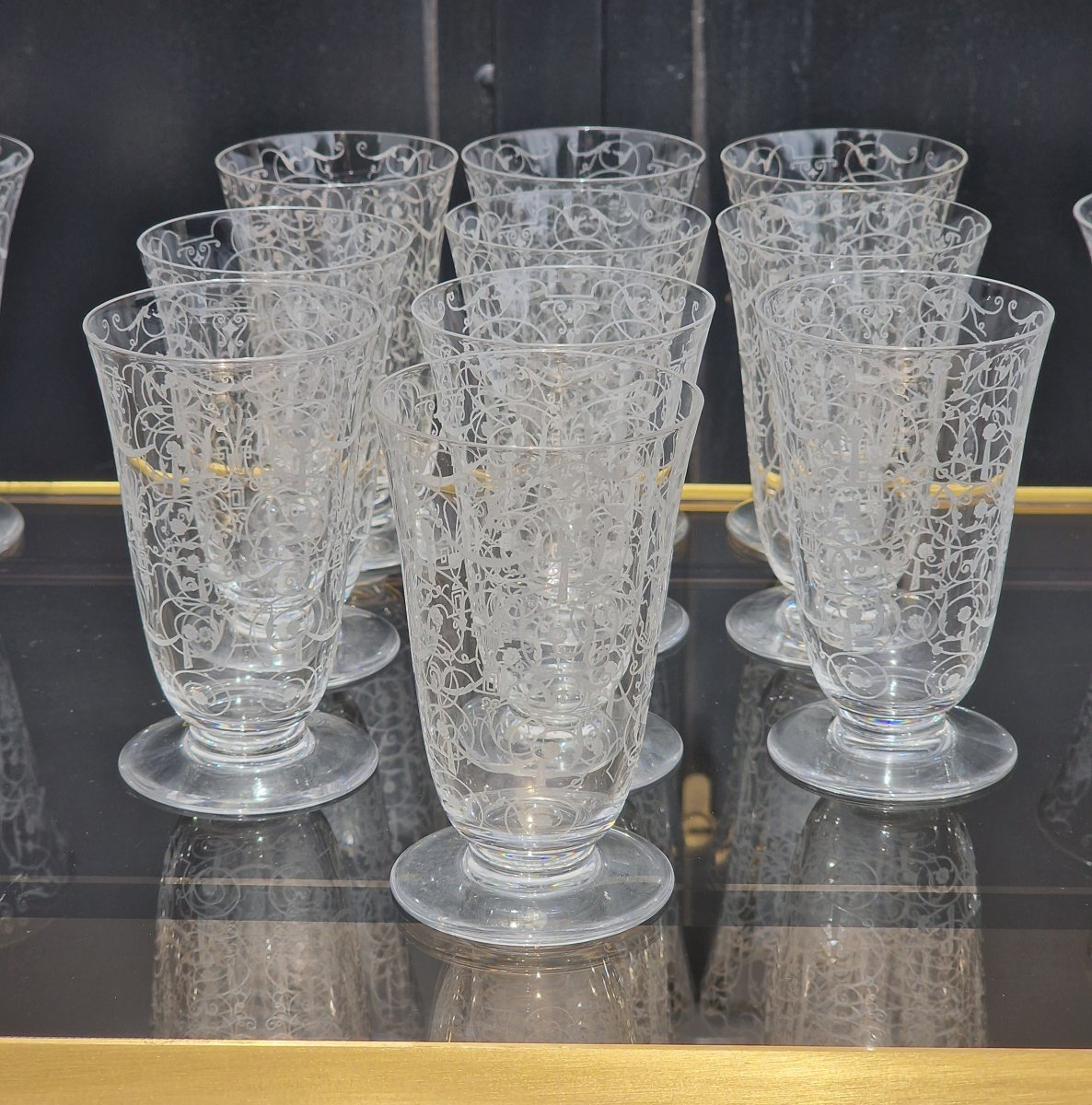 Service de verres en cristal de Baccarat modèle Michel Ange Michelangelo art déco 1933-photo-4
