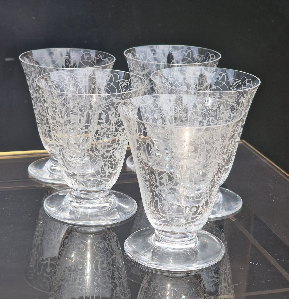 Service de verres en cristal de Baccarat modèle Michel Ange Michelangelo art déco 1933-photo-2