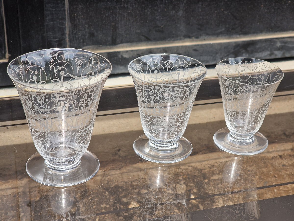 Service de verres en cristal de Baccarat modèle Michel Ange Michelangelo art déco 1933-photo-5