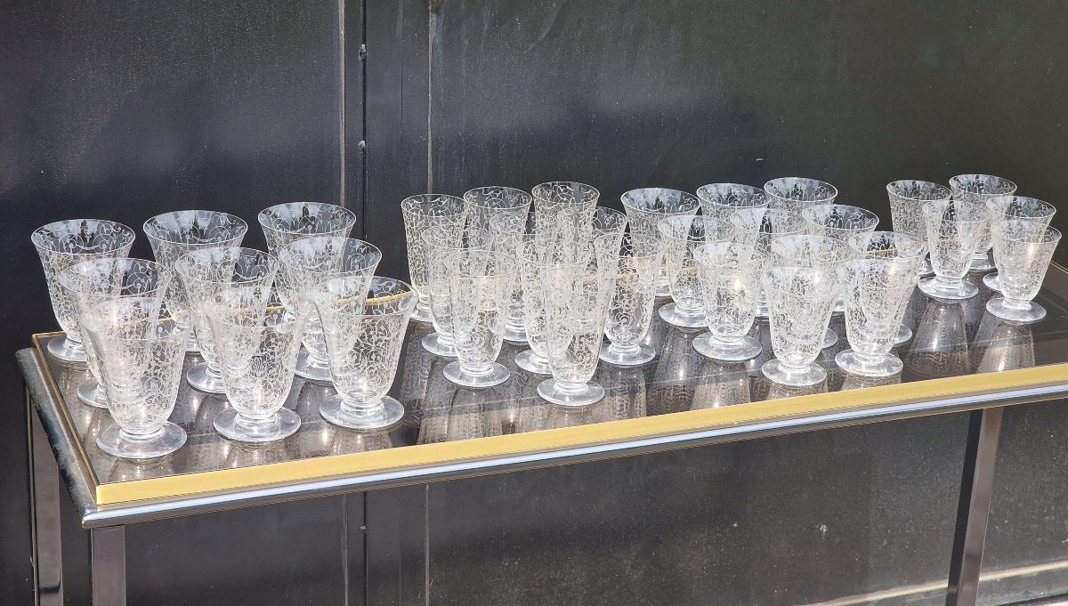Service de verres en cristal de Baccarat modèle Michel Ange Michelangelo art déco 1933