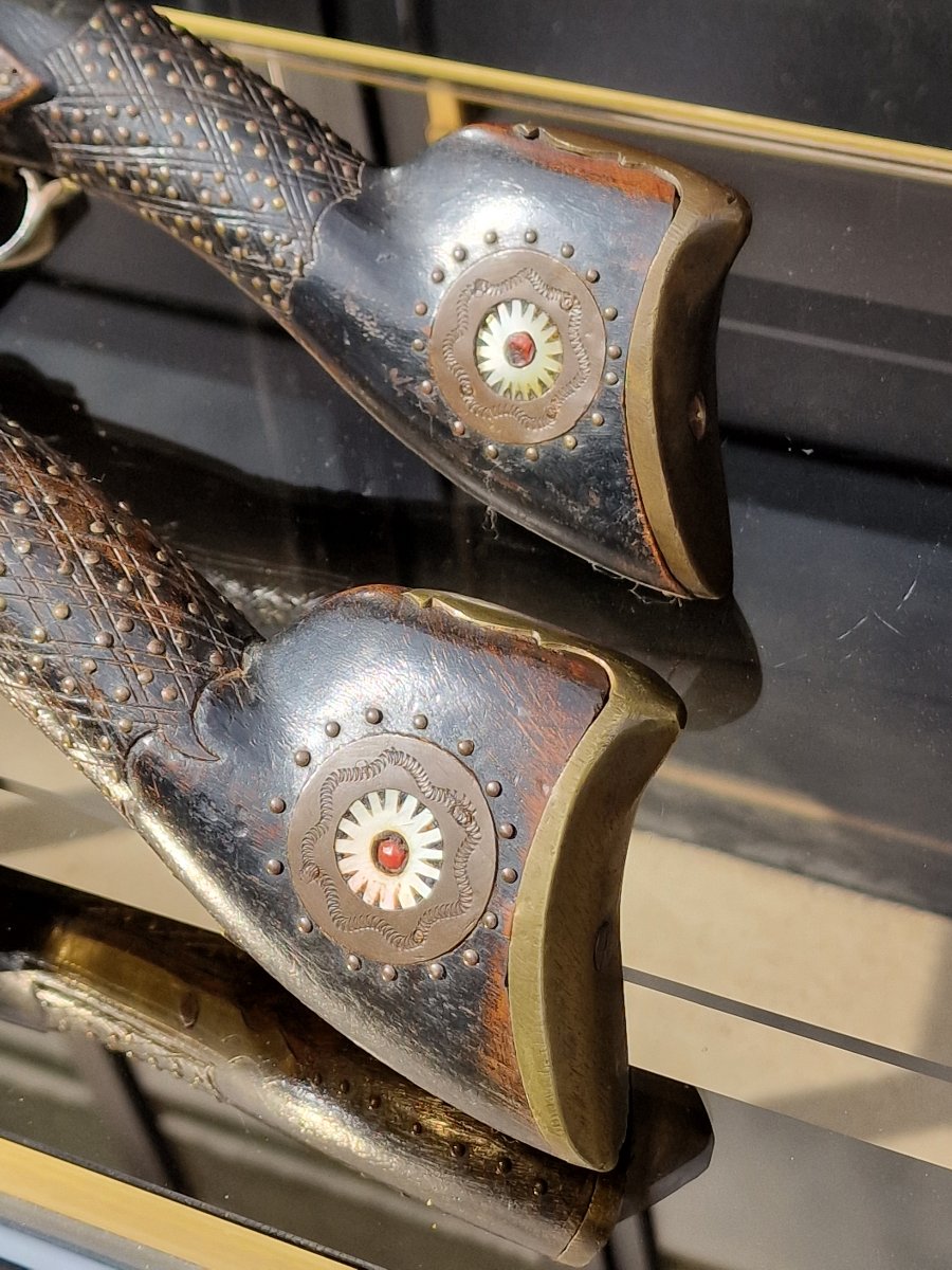 Pair Of Oriental Flintlock Blunderbusses With Silver-inlaid Barrels-photo-4