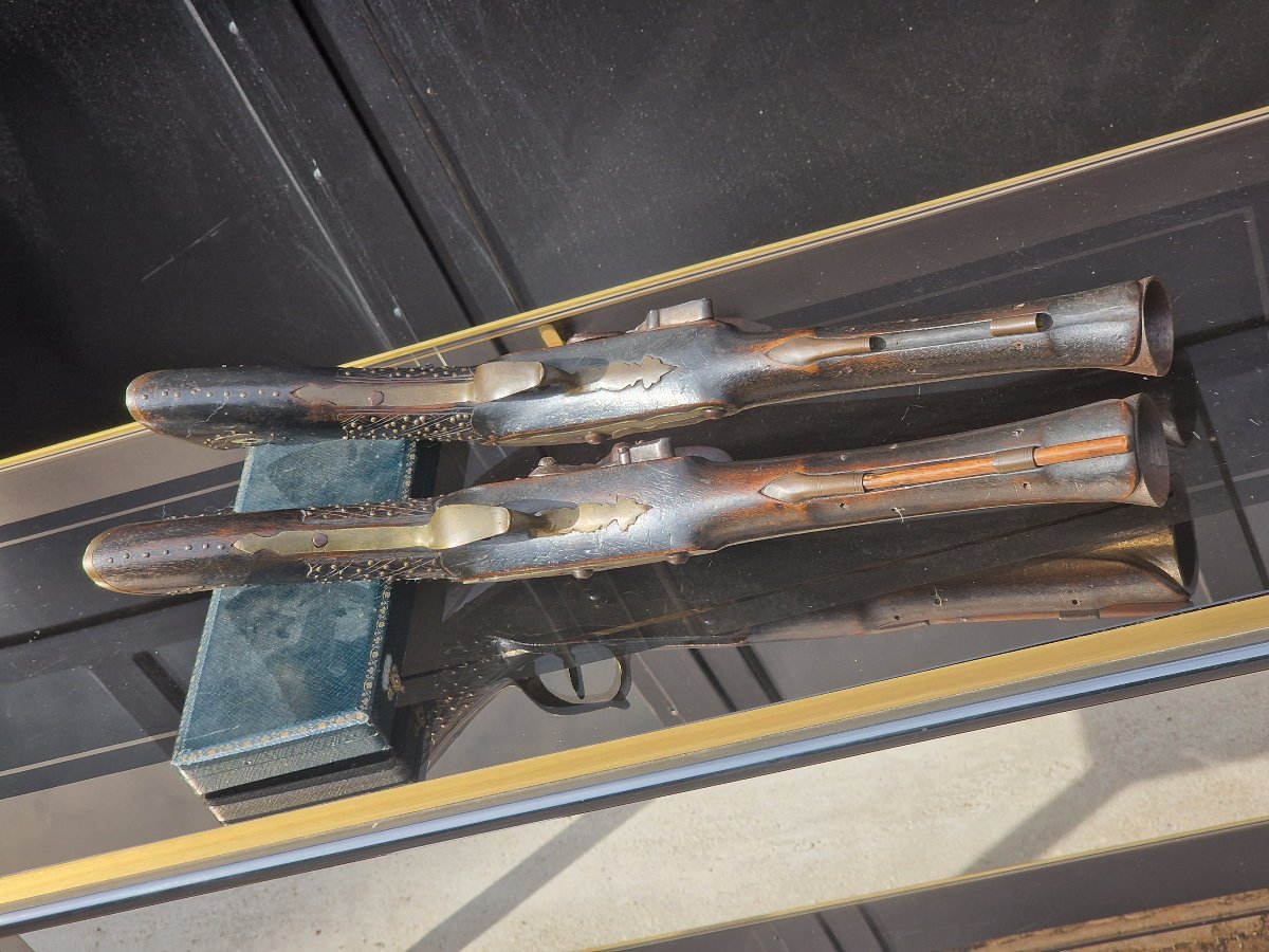 Pair Of Oriental Flintlock Blunderbusses With Silver-inlaid Barrels-photo-5