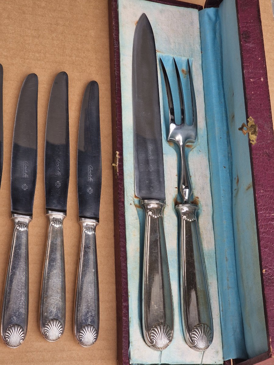 Christofle Silver-plated Tableware Set, "coquille Vendôme" Model, With Stainless Steel Knives-photo-3
