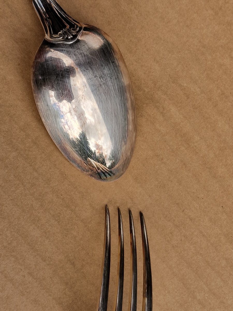 Christofle Silver-plated Tableware Set, "coquille Vendôme" Model, With Stainless Steel Knives-photo-6