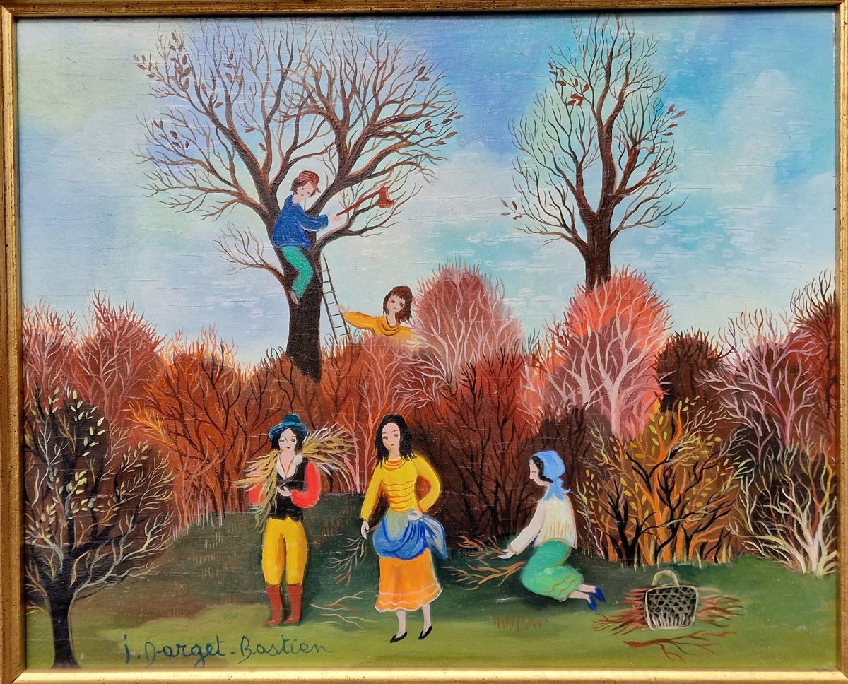 Tableau art naïf par Irène Darget Bastien  "lumières d'automne"