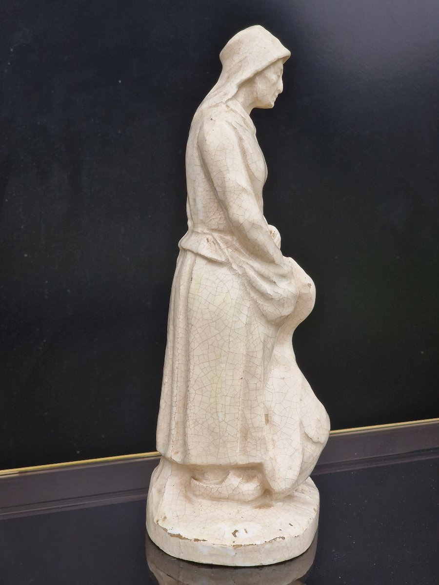 Crackled Ceramic Figurine Of A Peasant Woman With A Goose By Charles Virion (1865–1945)-photo-2