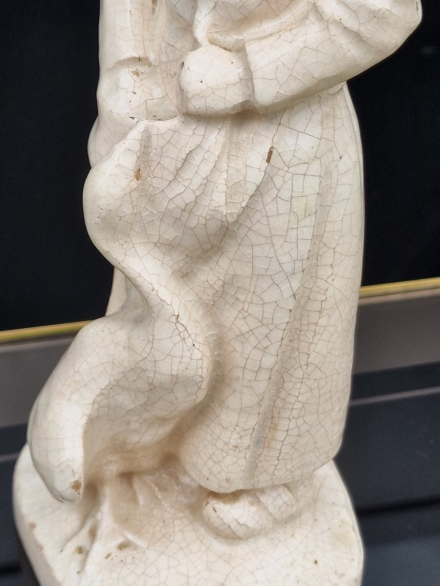 Crackled Ceramic Figurine Of A Peasant Woman With A Goose By Charles Virion (1865–1945)-photo-1