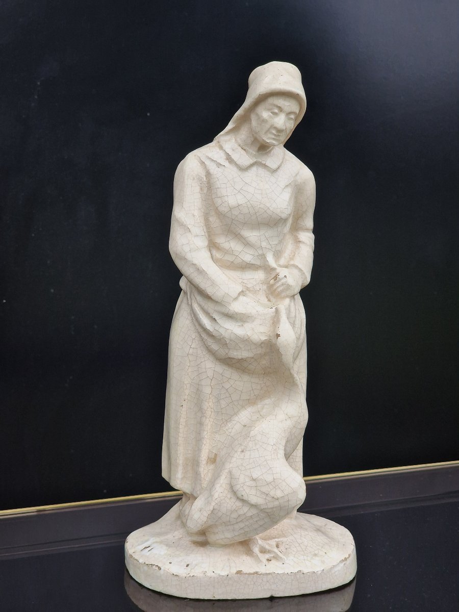 Crackled Ceramic Figurine Of A Peasant Woman With A Goose By Charles Virion (1865–1945)