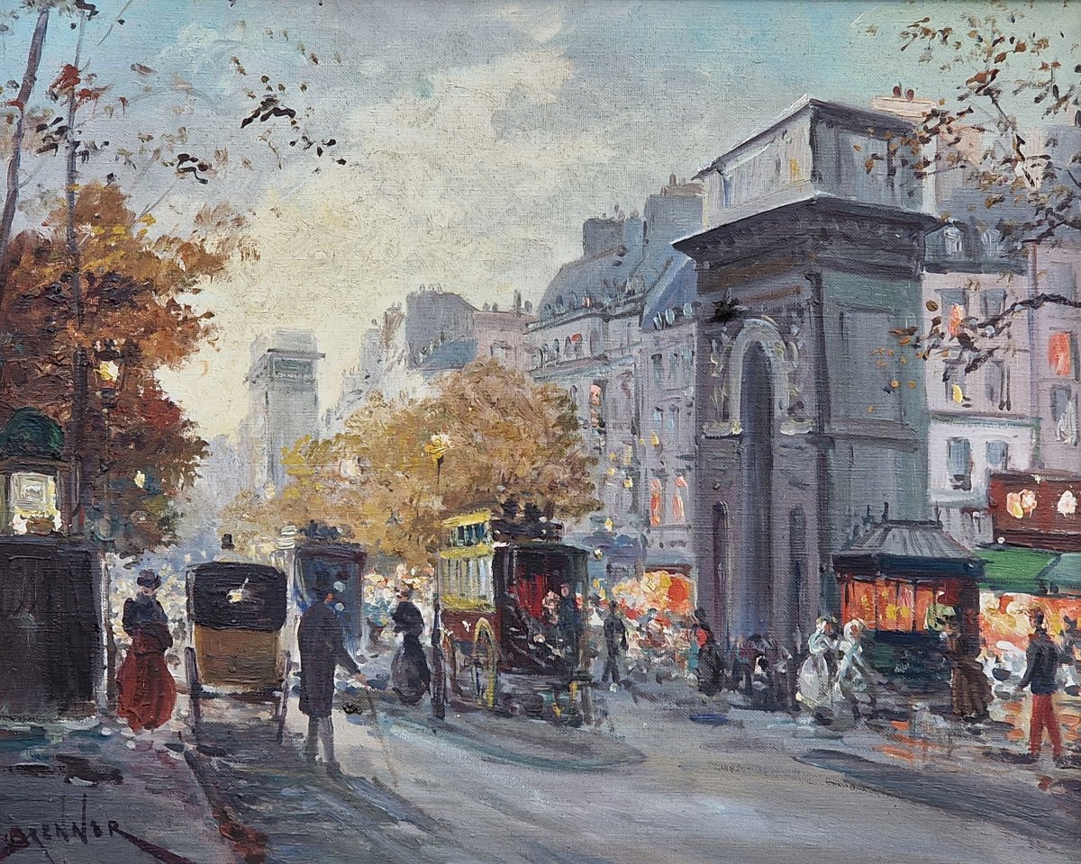 Painting Of Parisian Horse-drawn Carriages In Front Of Porte Saint-martin During The Belle époque, Near The Canal, By Brenner