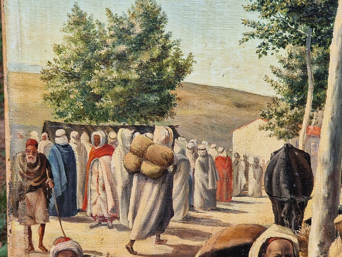 Tableau orientaliste scène de marché en Afrique du Nord par A. Louvel daté 1893-photo-2