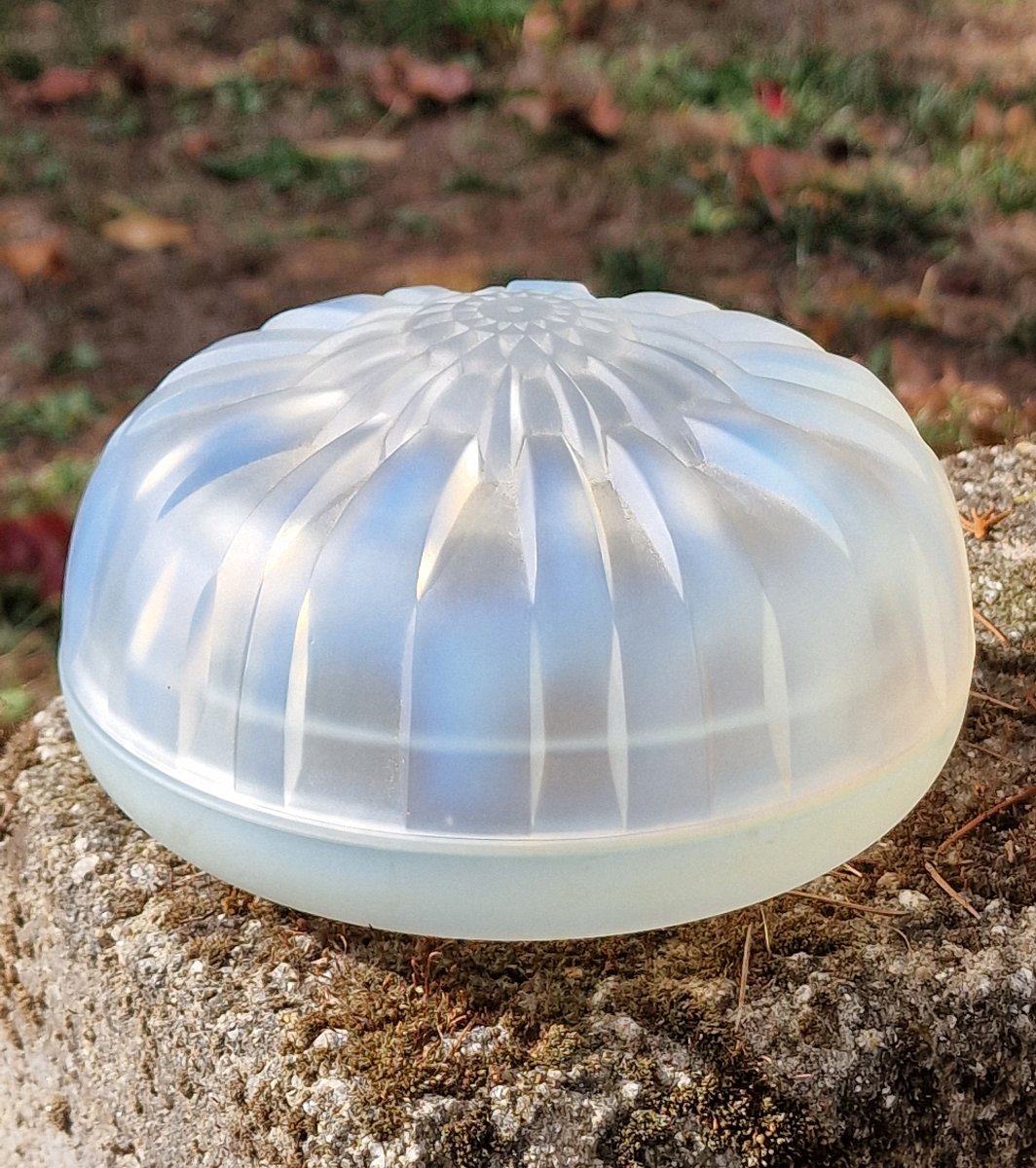 Boite bonbonnière en verre opalescent par André Hunebelle art déco 1930 modèle chrysanthème -photo-2