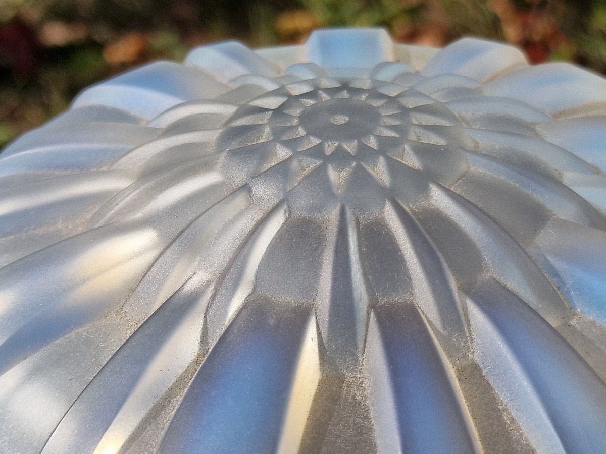 Boite bonbonnière en verre opalescent par André Hunebelle art déco 1930 modèle chrysanthème -photo-3