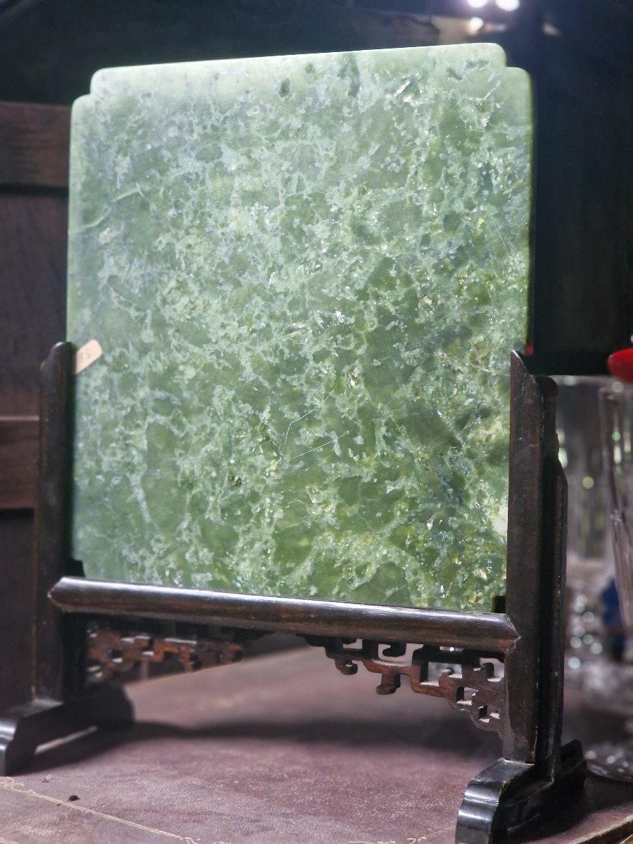 Écran de lettré chinois en jade avec des inscriptions sceaux et poèmes Chine-photo-3