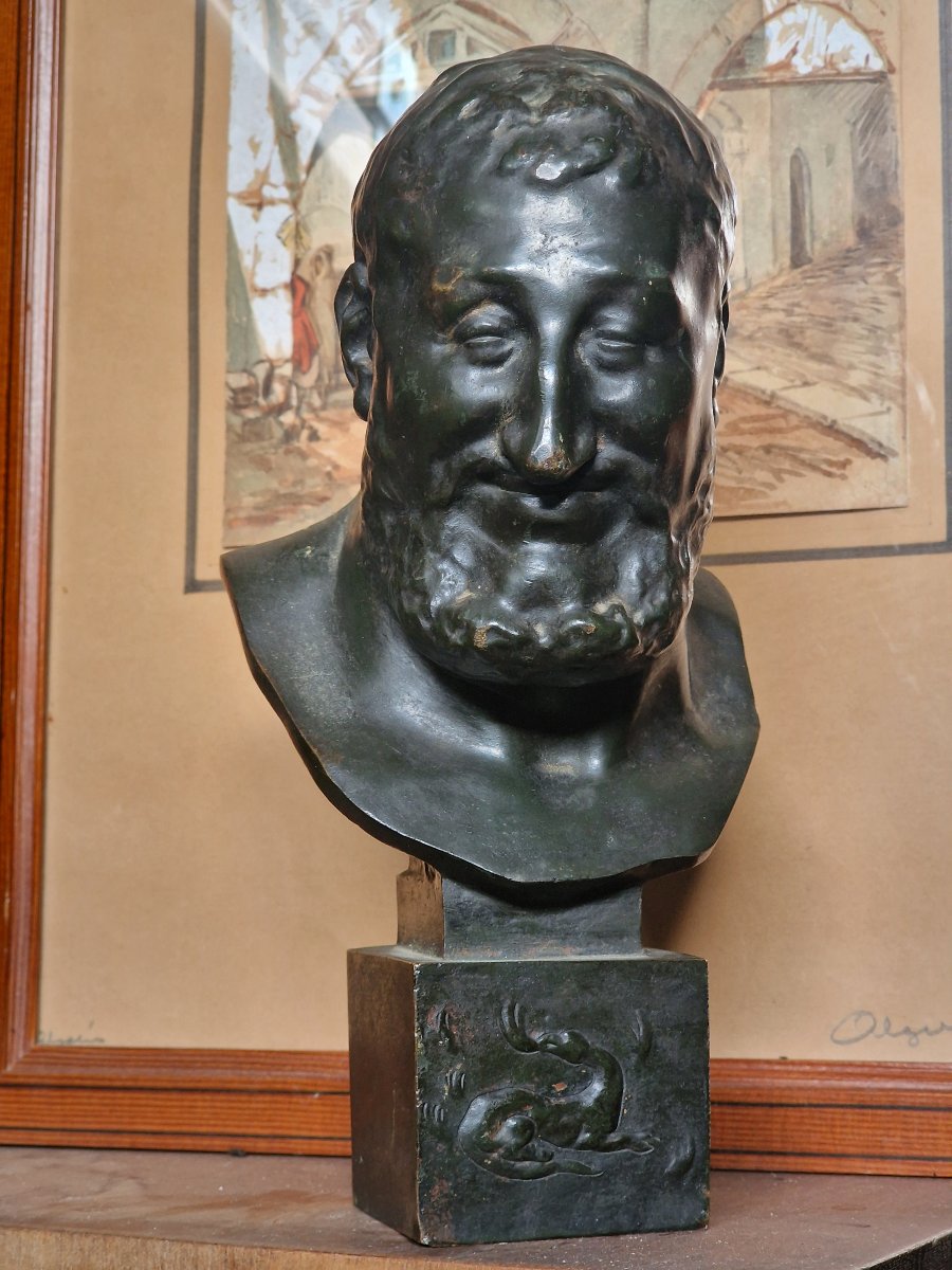 Bronze Bust Of King Francis I Of France By Paul Melin, In The Renaissance "salamander" Style-photo-2