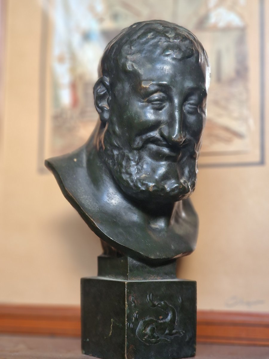 Bronze Bust Of King Francis I Of France By Paul Melin, In The Renaissance "salamander" Style-photo-4