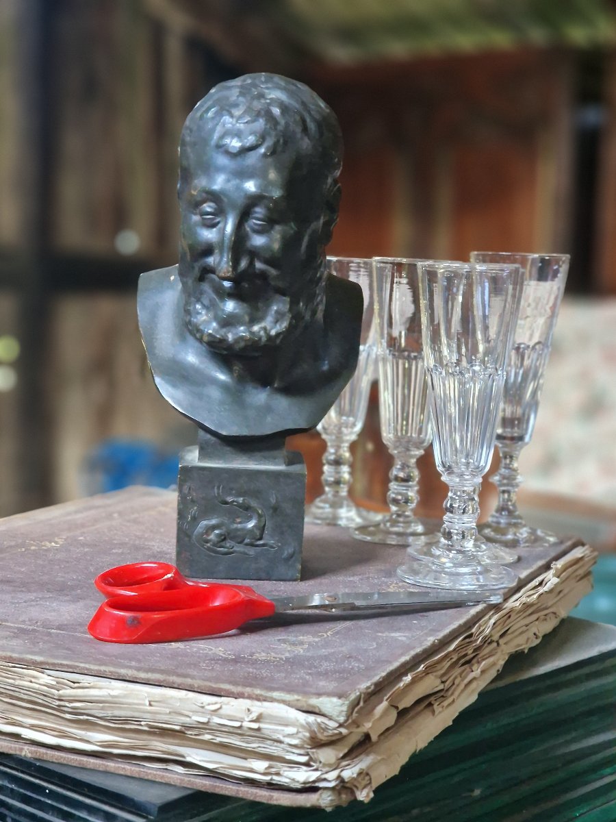Bronze Bust Of King Francis I Of France By Paul Melin, In The Renaissance "salamander" Style-photo-6