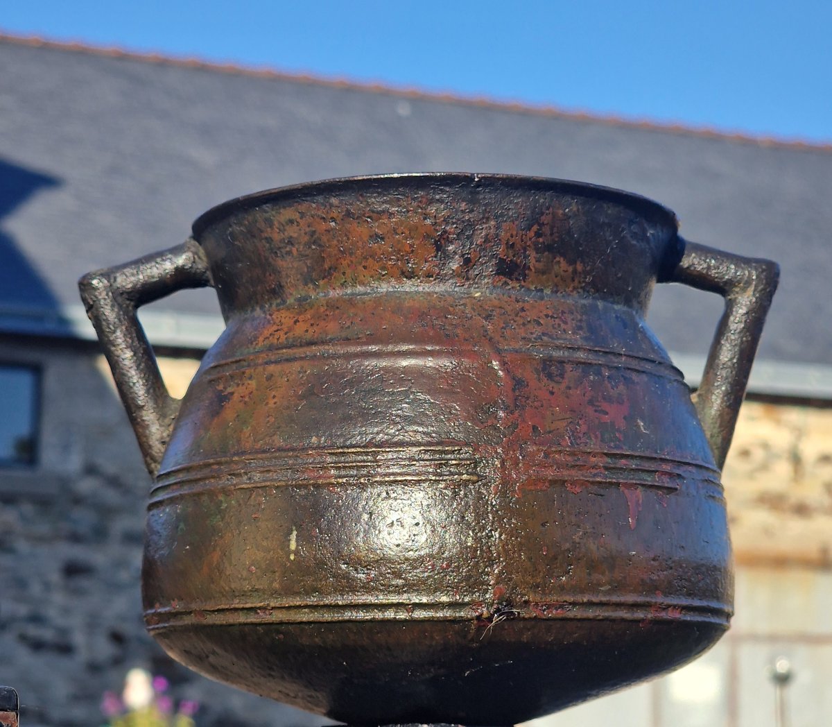 Petite marmite chaudron en bronze fond bombé 17-18ème style haute époque -photo-4