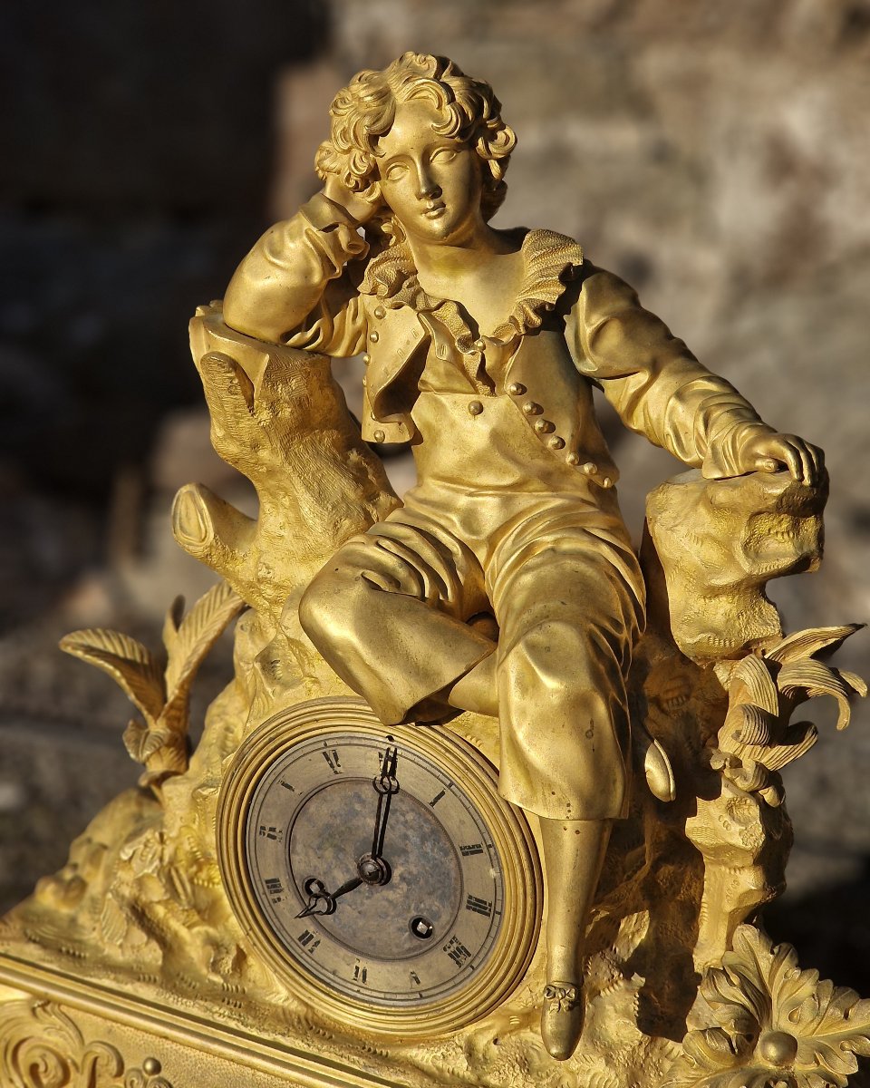 Gilded Bronze Charles X Paul And Virginie Clock In The Louis Philippe Romantic Style-photo-2