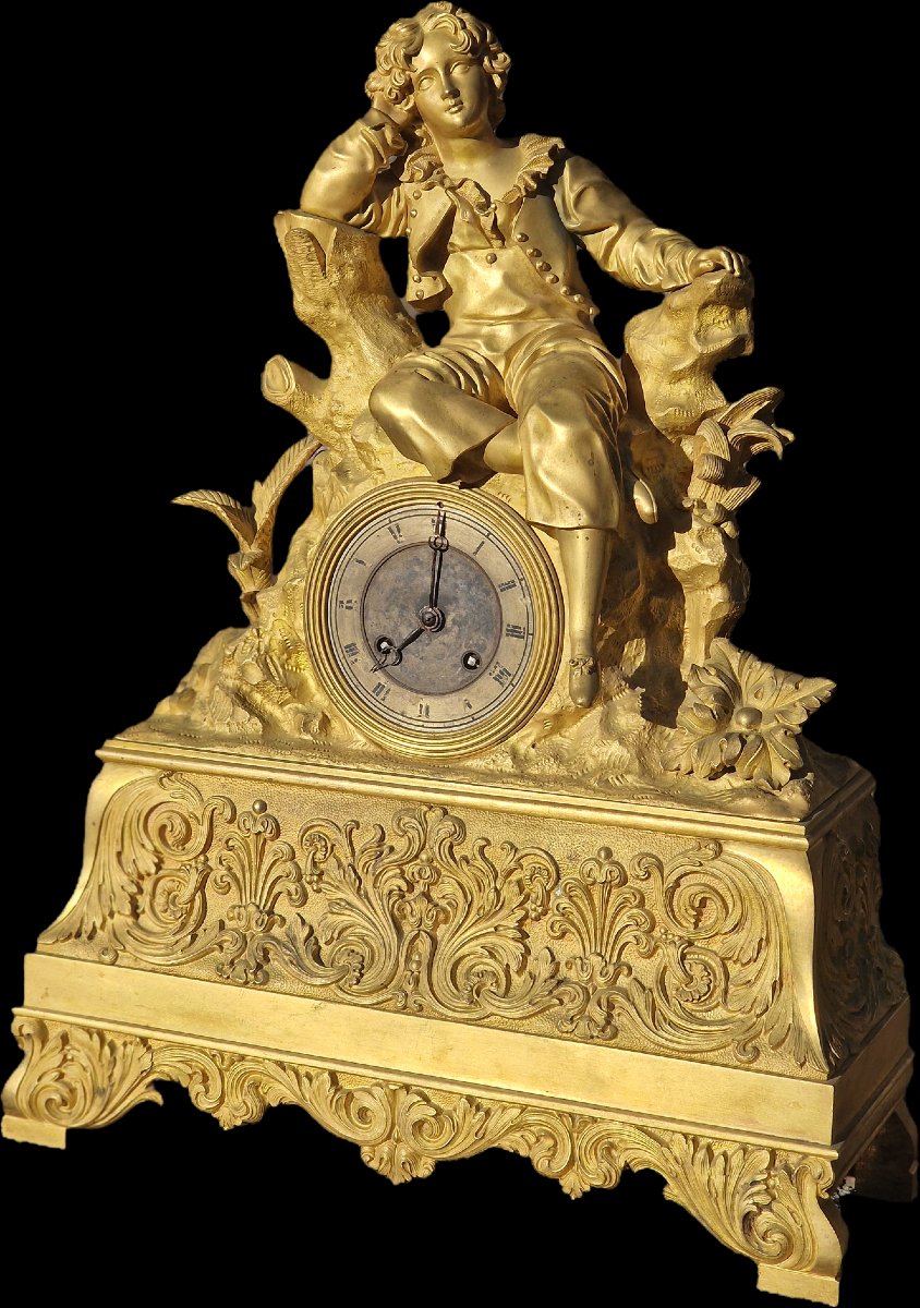 Gilded Bronze Charles X Paul And Virginie Clock In The Louis Philippe Romantic Style