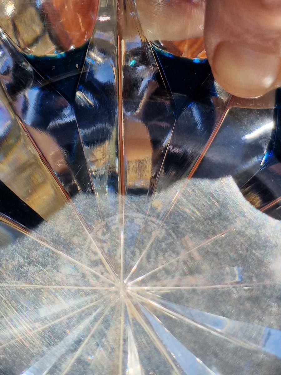 Grand cendrier en cristal de Saint Louis couleur bleu roi modèle ambassadeur 1950-photo-4