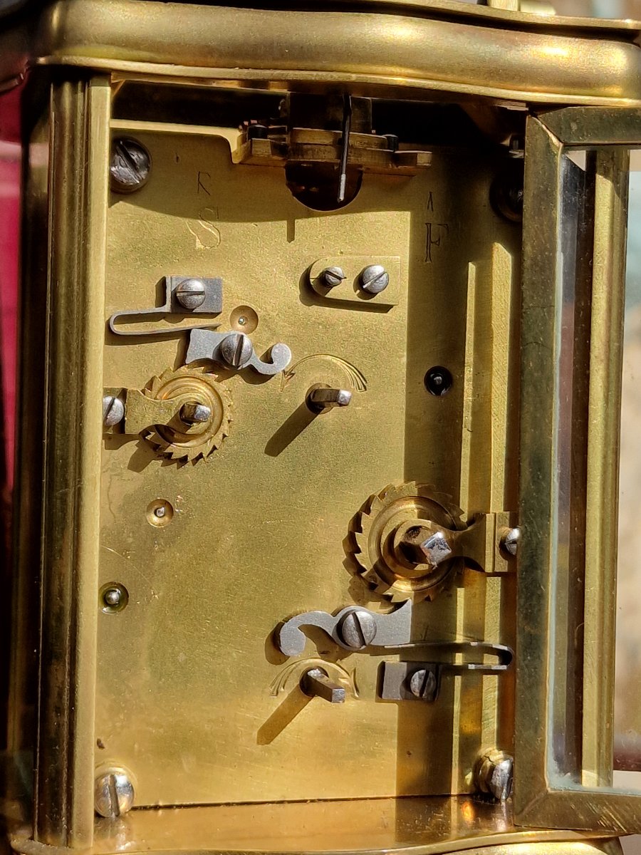 Pendulette d'officier ou réveil de voyage dans son étui sonnerie sur cloche-photo-5