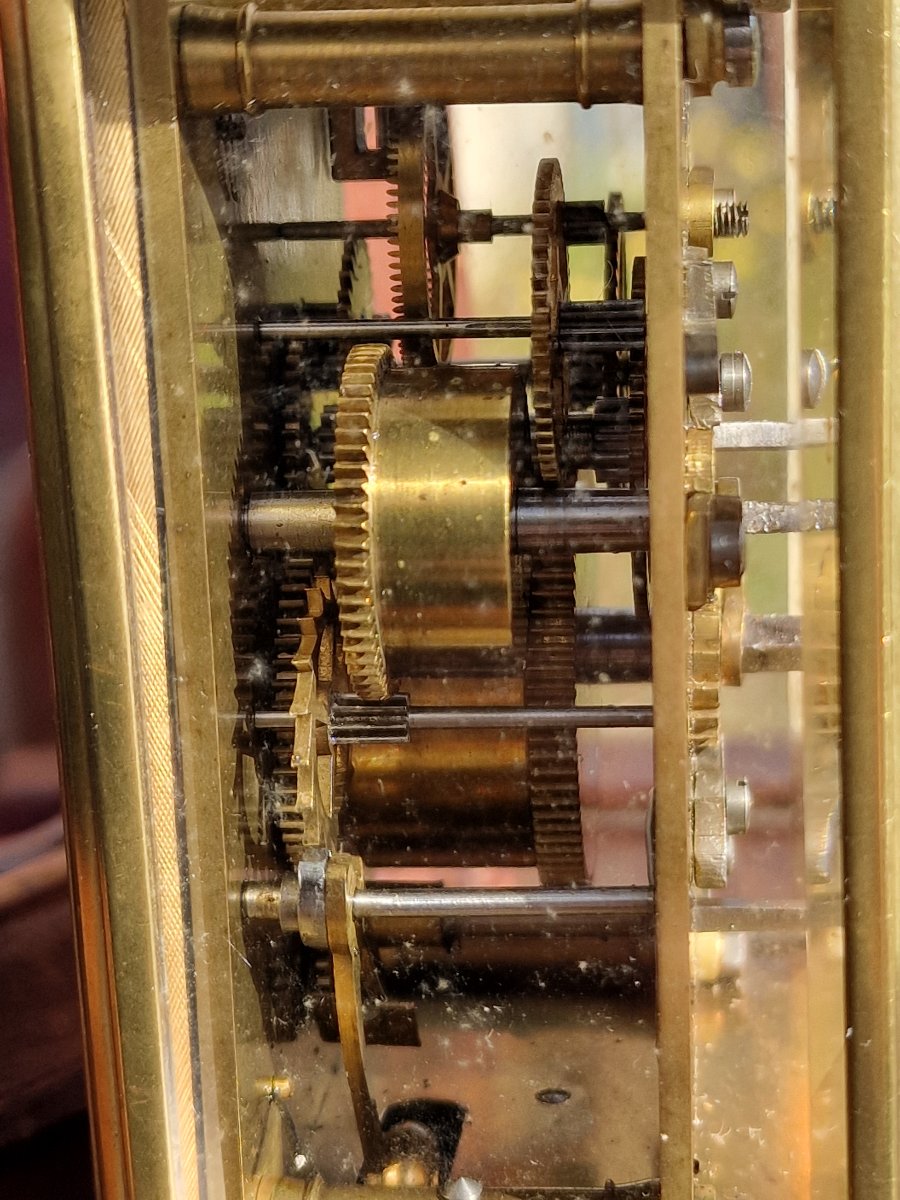Pendulette d'officier ou réveil de voyage dans son étui sonnerie sur cloche-photo-6