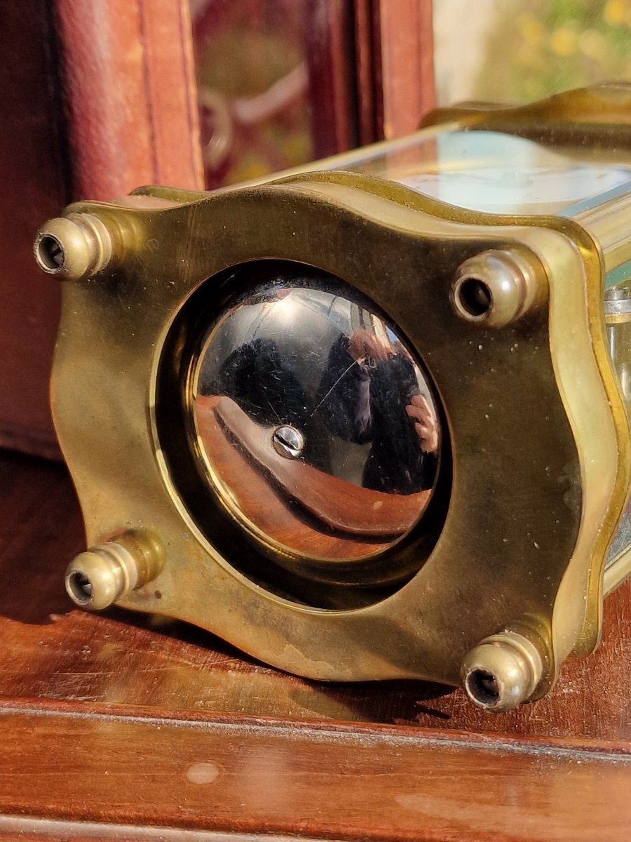 Pendulette d'officier ou réveil de voyage dans son étui sonnerie sur cloche-photo-7