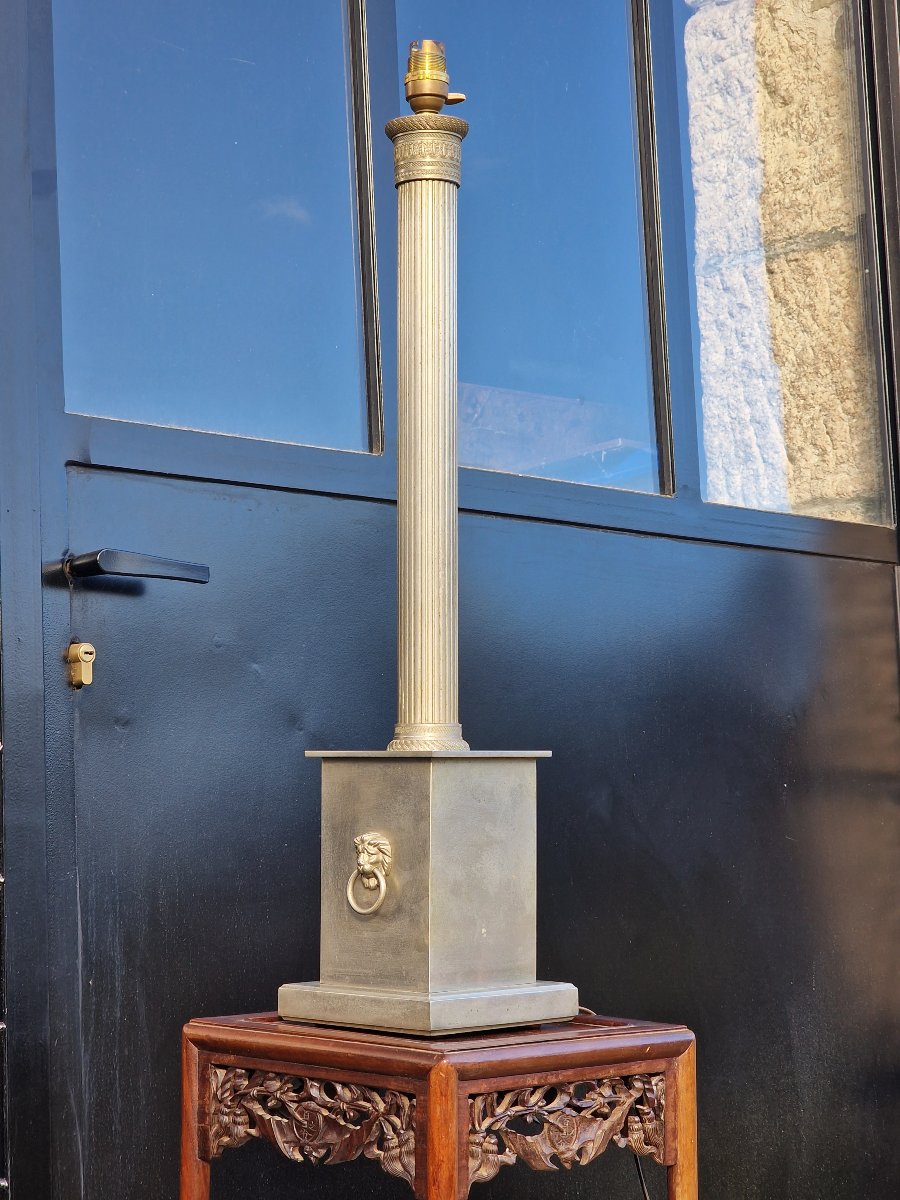 Neoclassical Silver-plated Bronze Lamp Base, Empire Style, Charles, 1950-photo-2