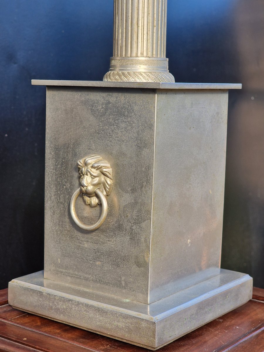 Neoclassical Silver-plated Bronze Lamp Base, Empire Style, Charles, 1950-photo-4